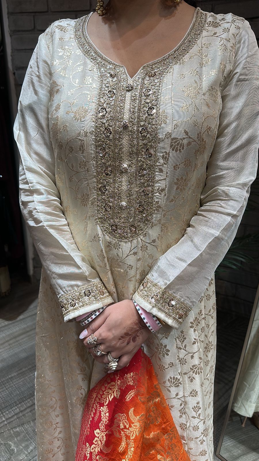 Sharnamli Ivory Anarkali Dupatta Suit
