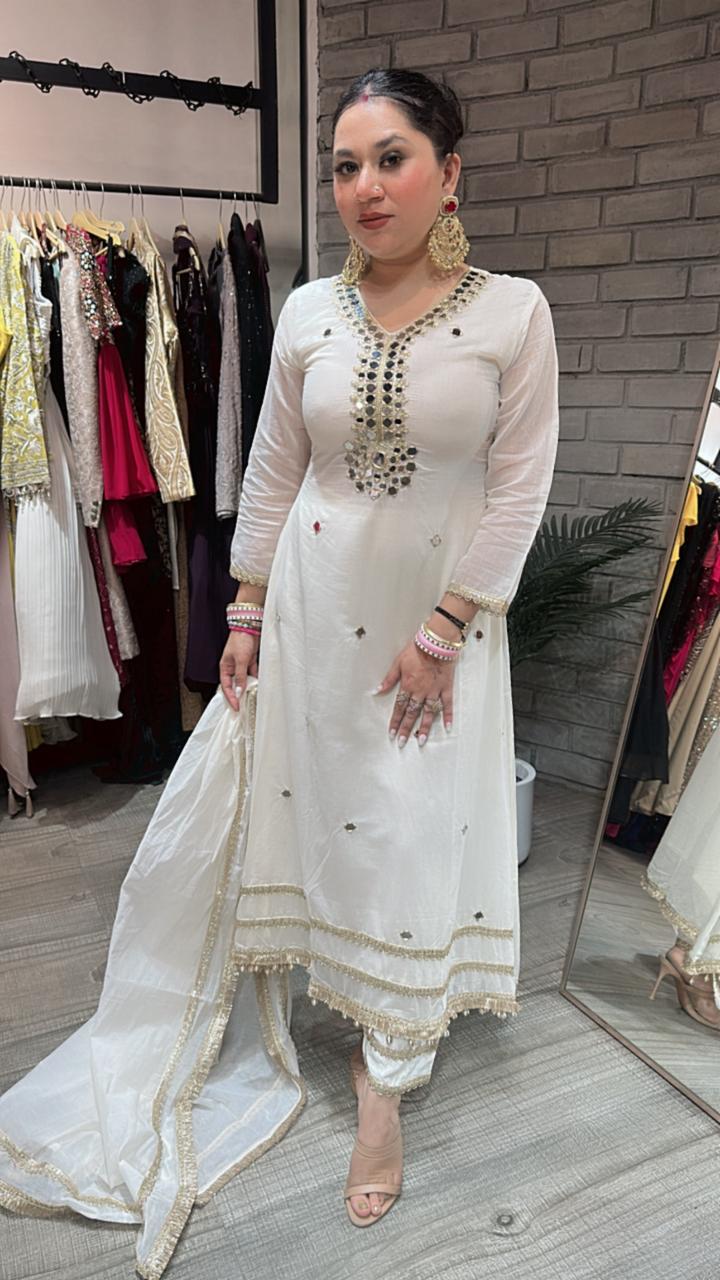 Taal Ivory Mirror work Aline Suit
