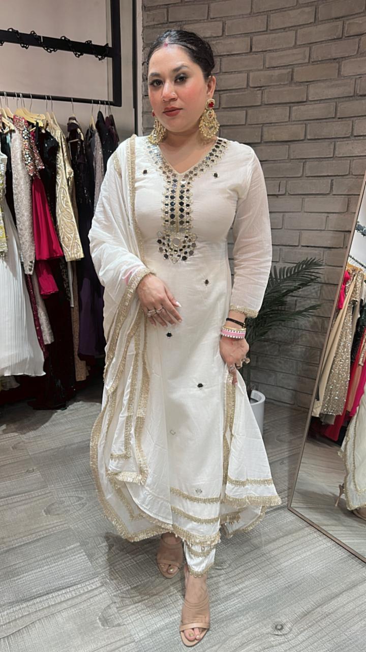 Taal Ivory Mirror work Aline Suit