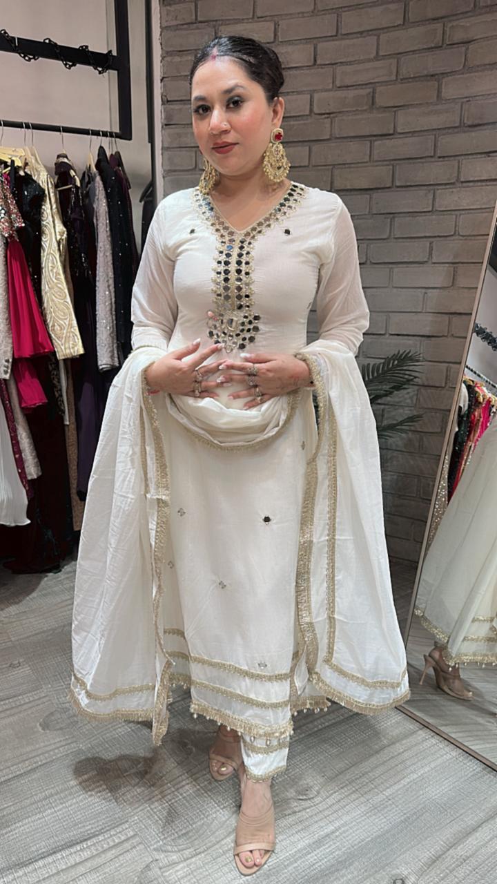 Taal Ivory Mirror work Aline Suit