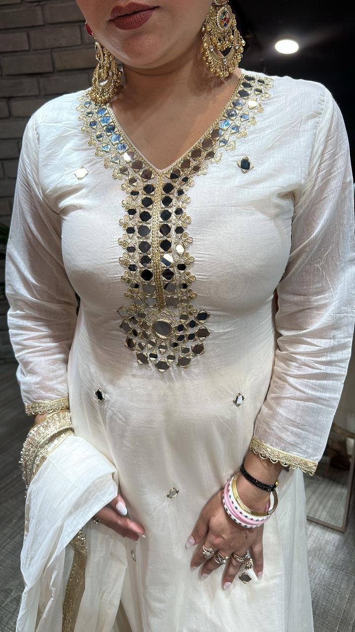 Taal Ivory Mirror work Aline Suit