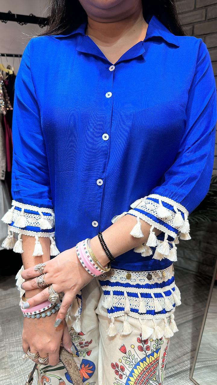 Jhilmil Elictric Blue printed pants cordset