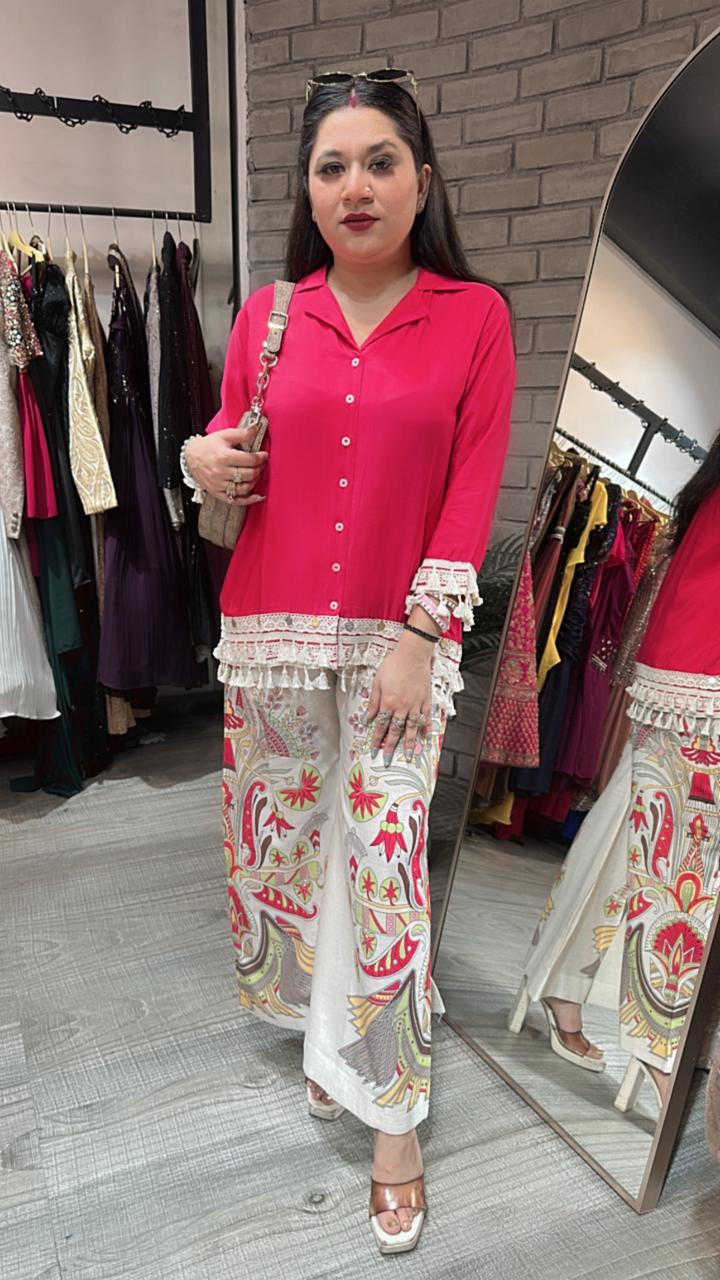 Jhilmil Hot Pink printed pants cordset