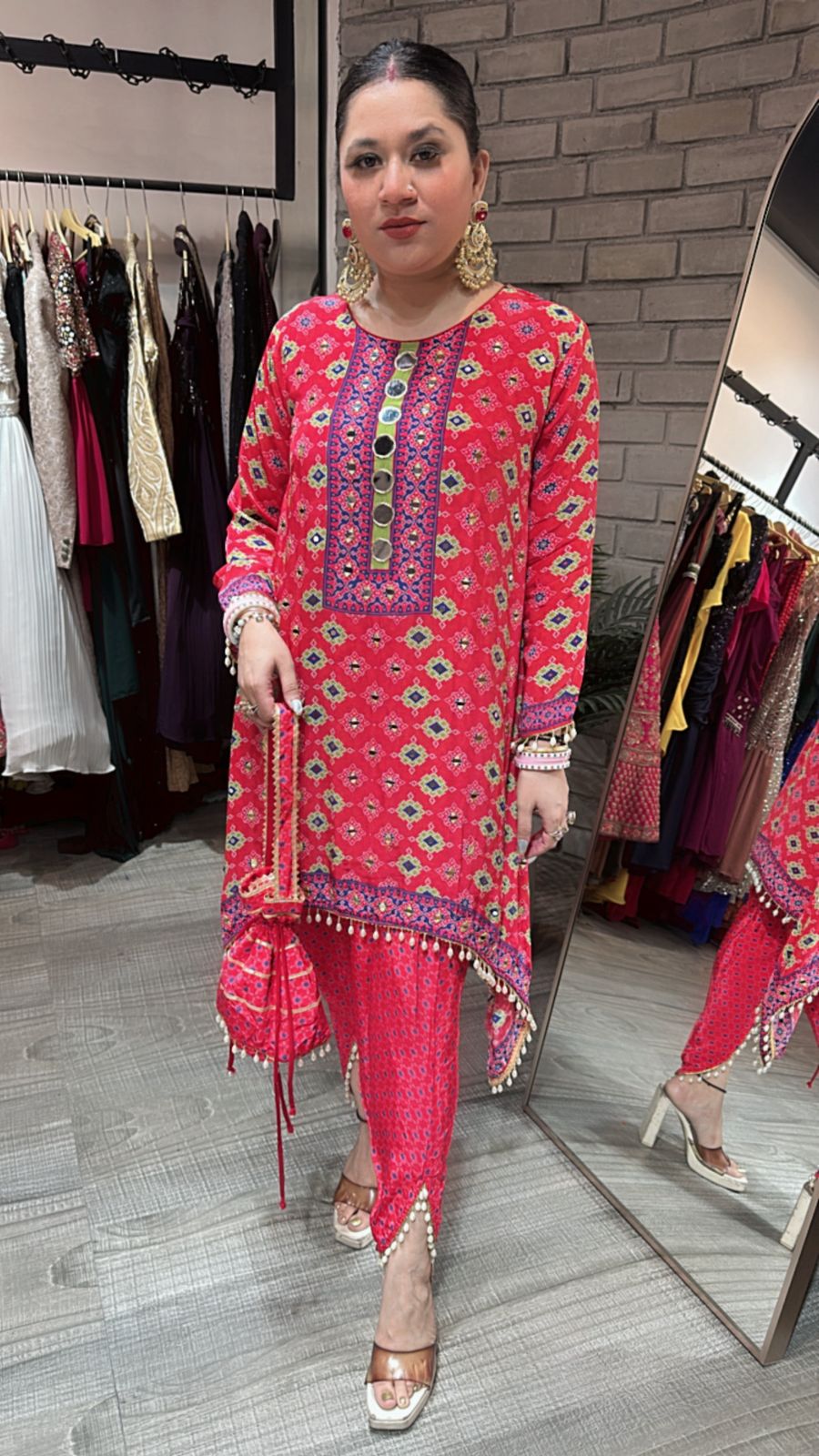 Mirran coral pink Dhoti set
