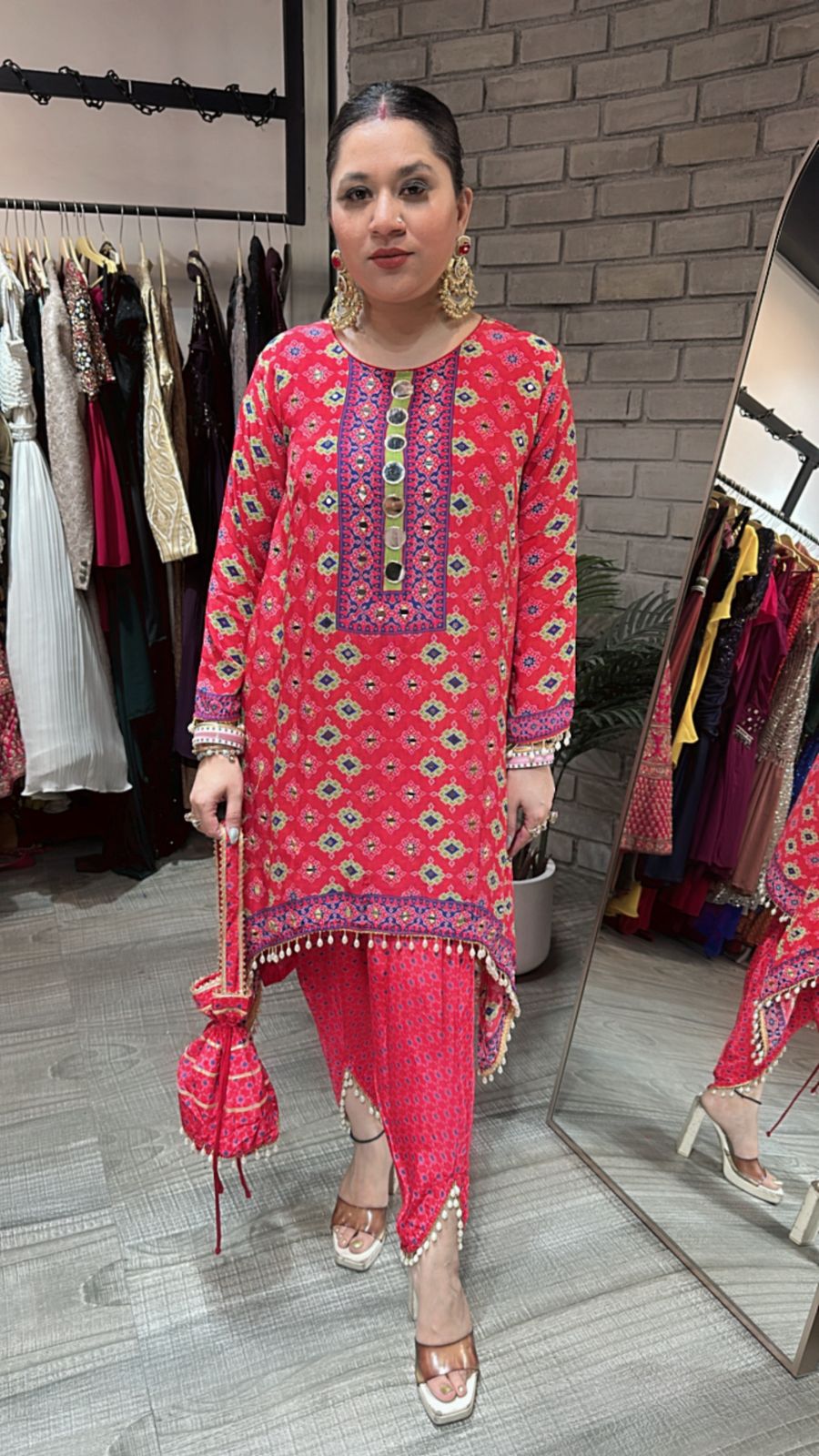Mirran coral pink Dhoti set