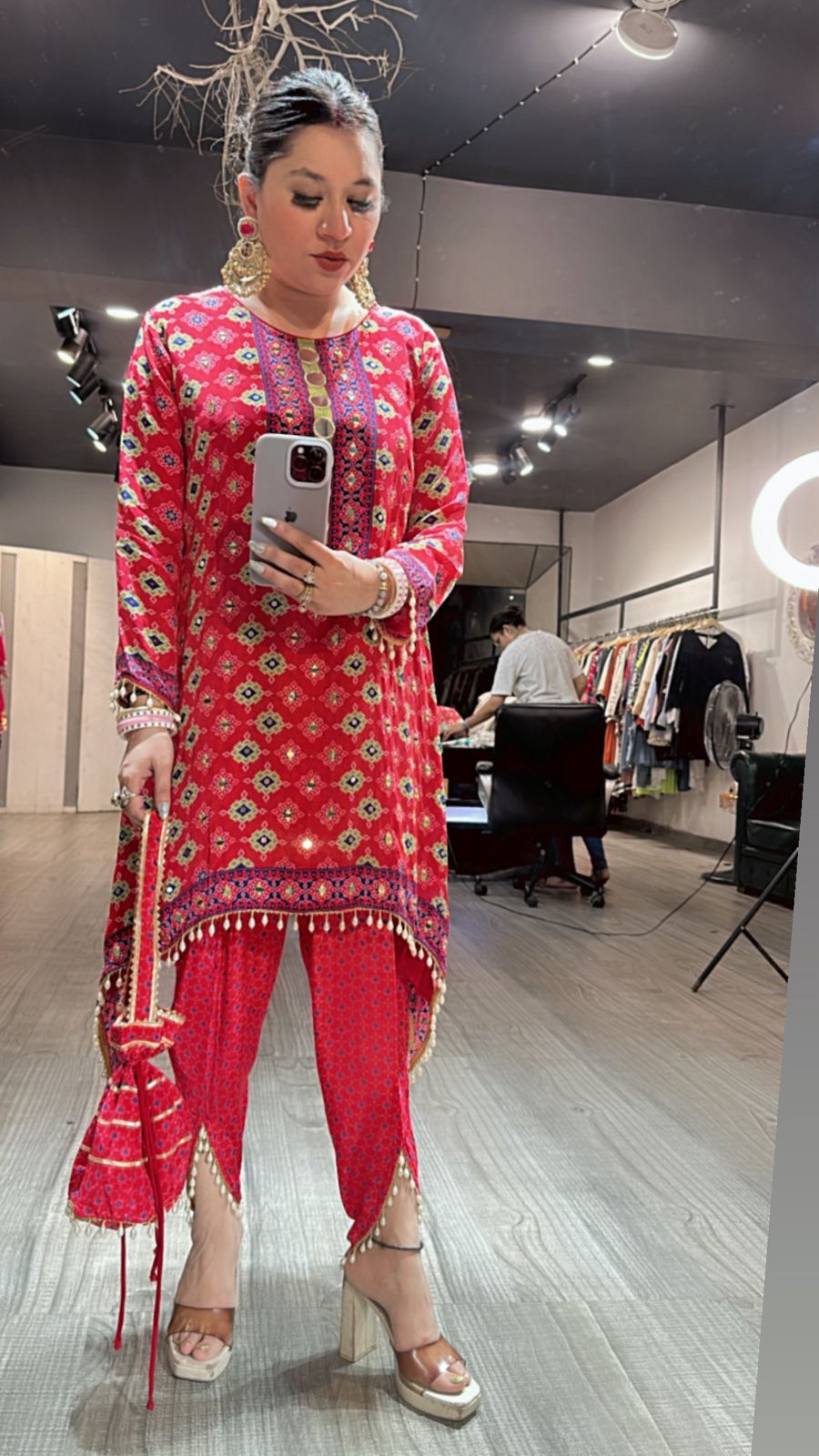 Mirran coral pink Dhoti set