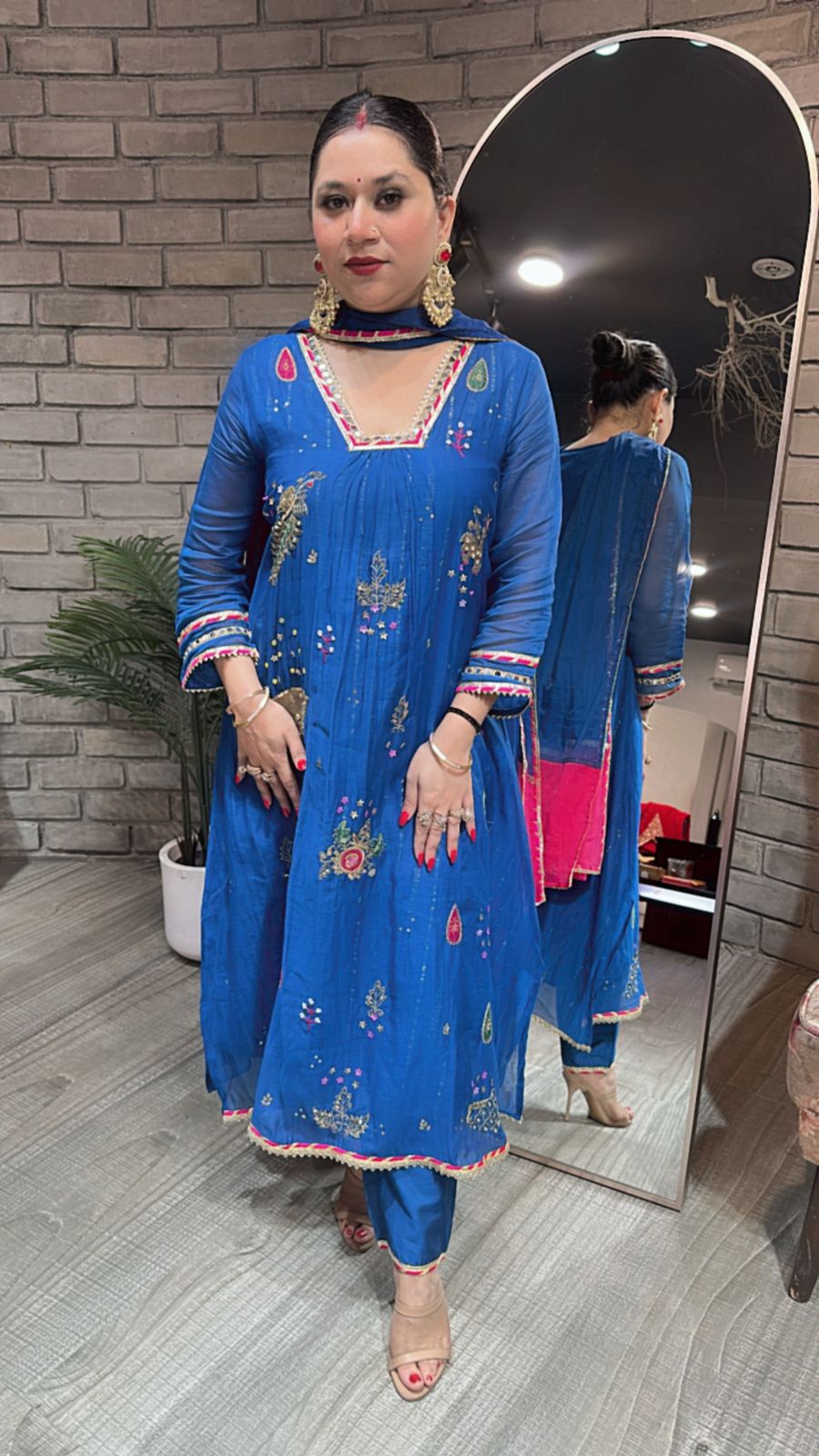 Sanobar Royal Blue Aline Designer suit