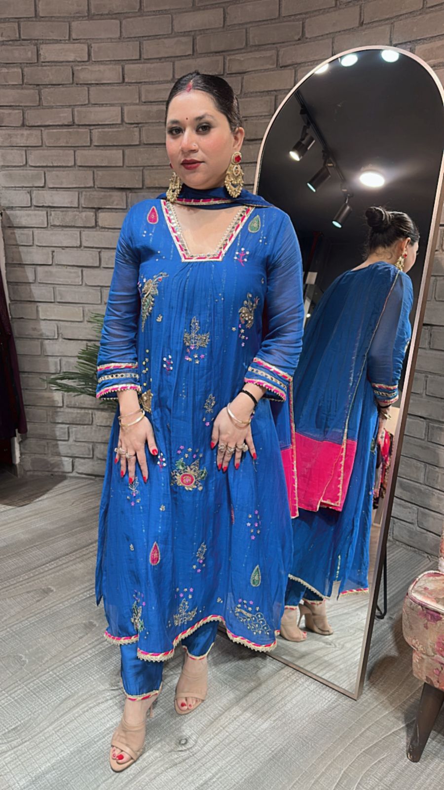 Sanobar Royal Blue Aline Designer suit