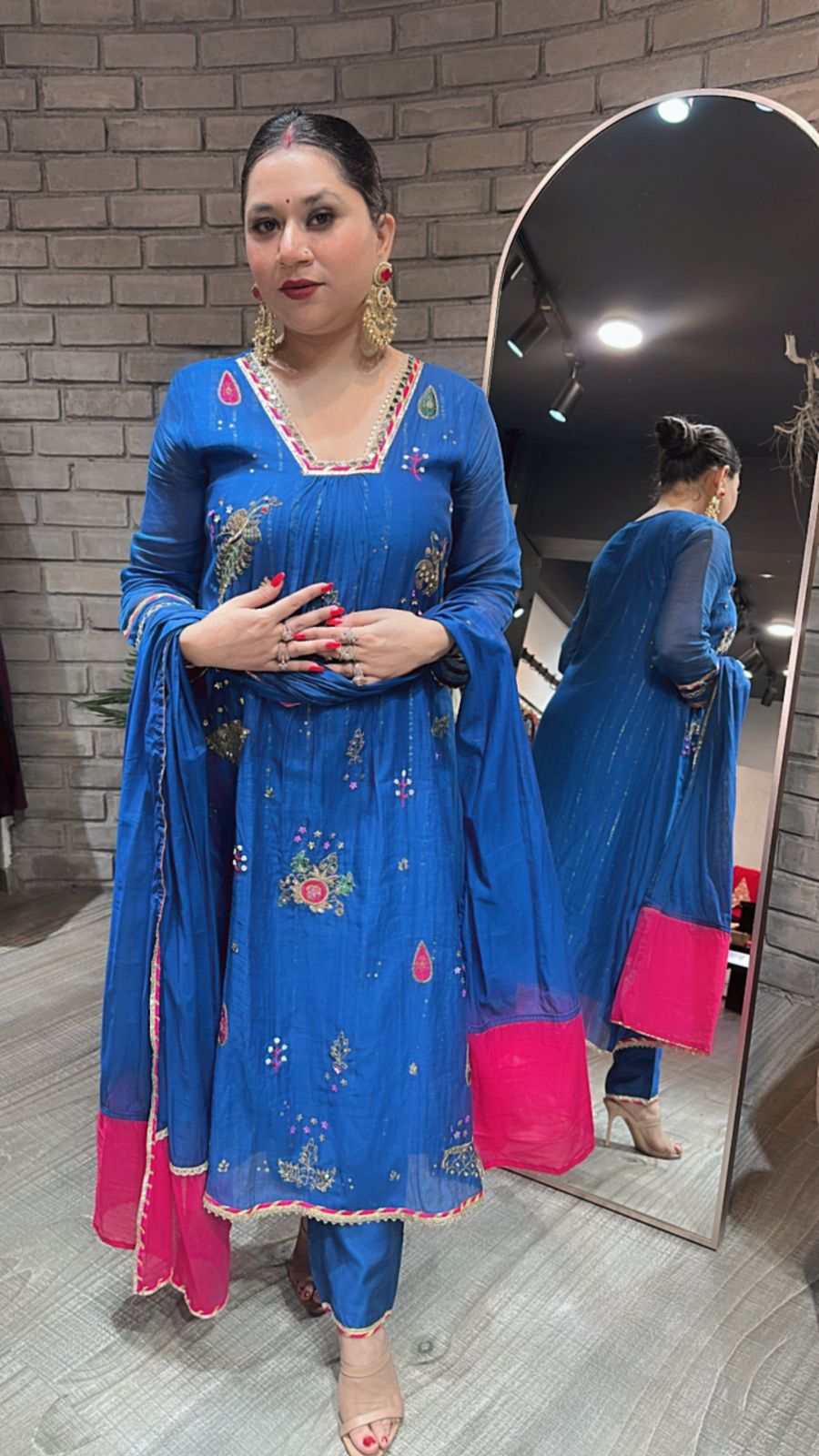 Sanobar Royal Blue Aline Designer suit