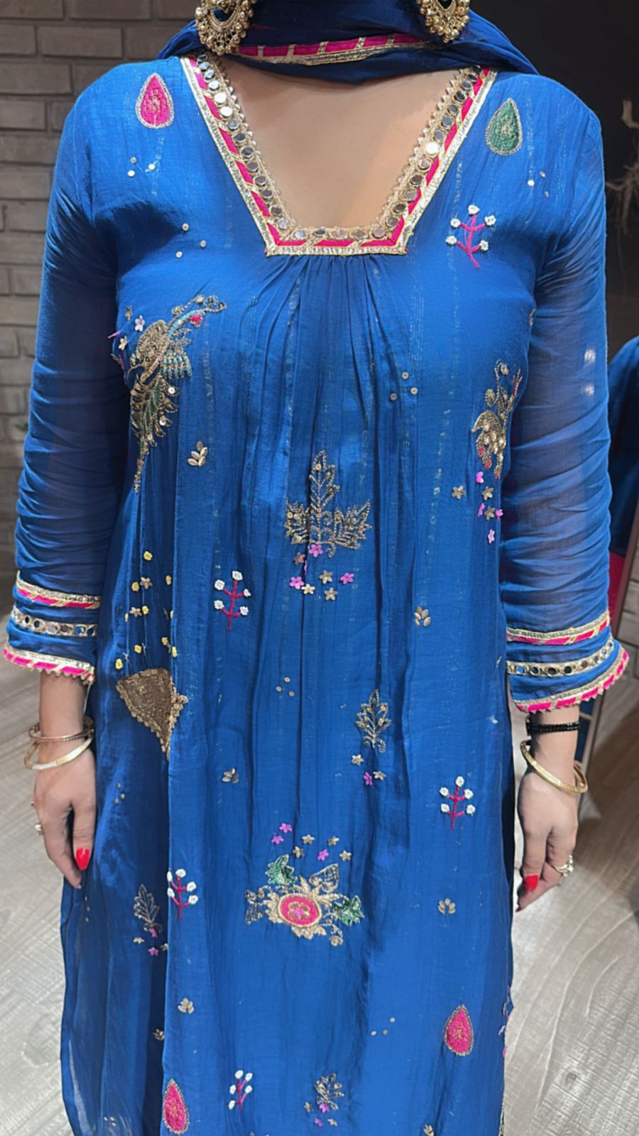 Sanobar Royal Blue Aline Designer suit