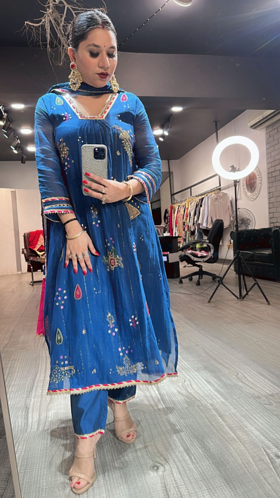 Sanobar Royal Blue Aline Designer suit