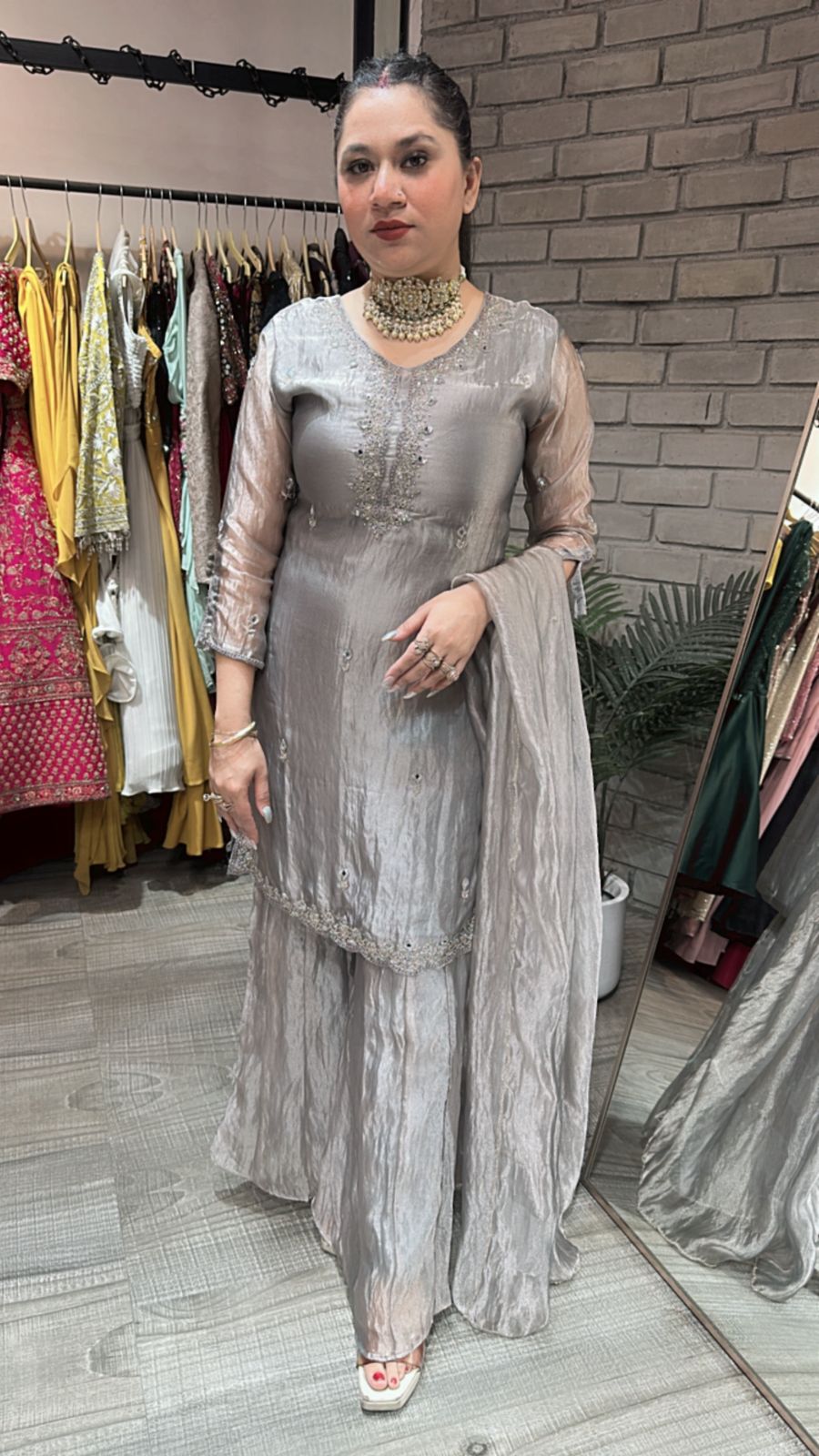 Tilak Silver Hand work Designer Suit