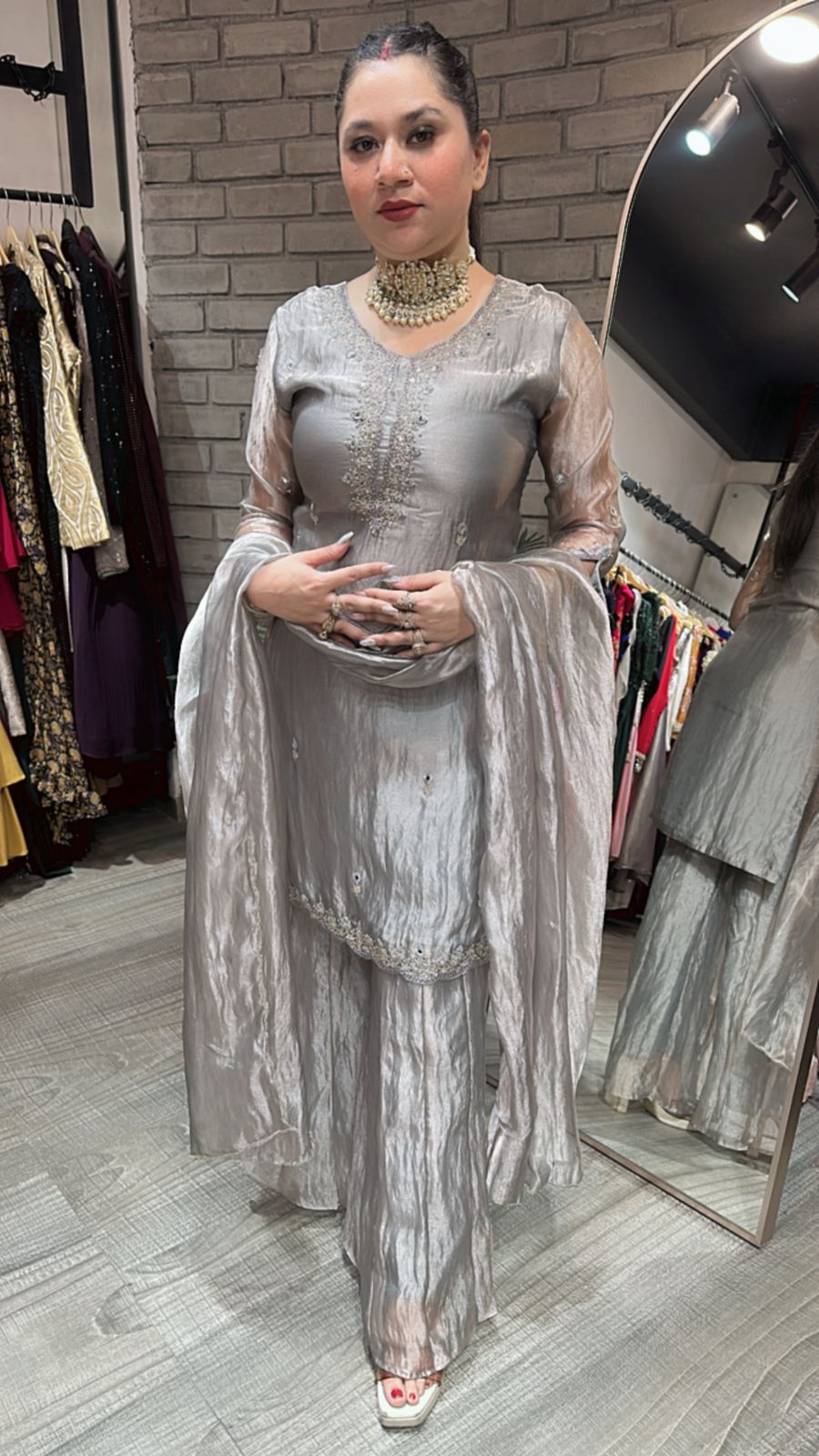 Tilak Silver Hand work Designer Suit