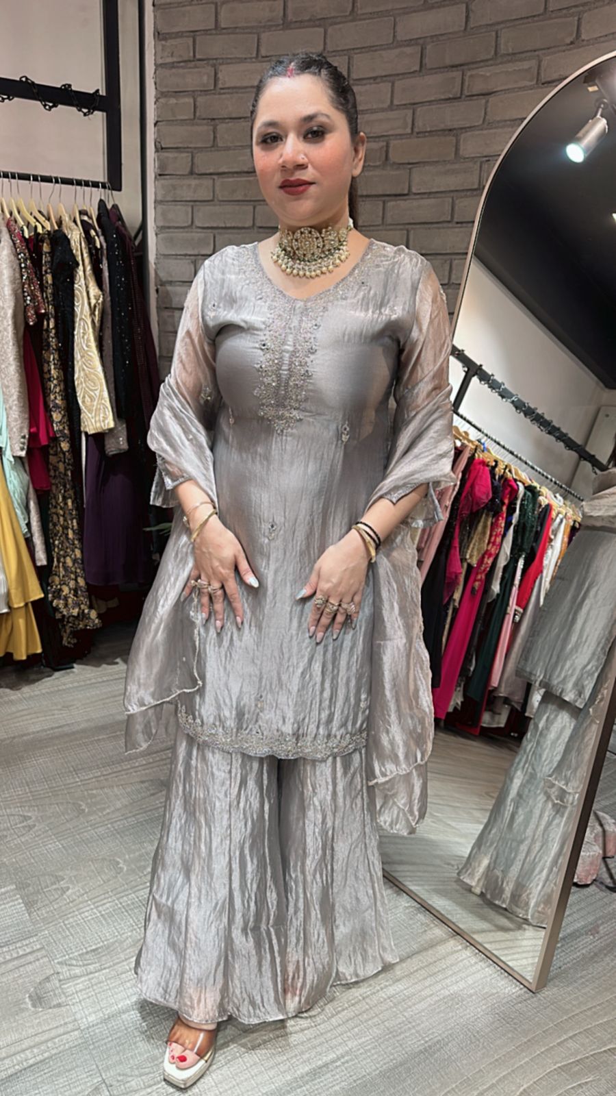 Tilak Silver Hand work Designer Suit