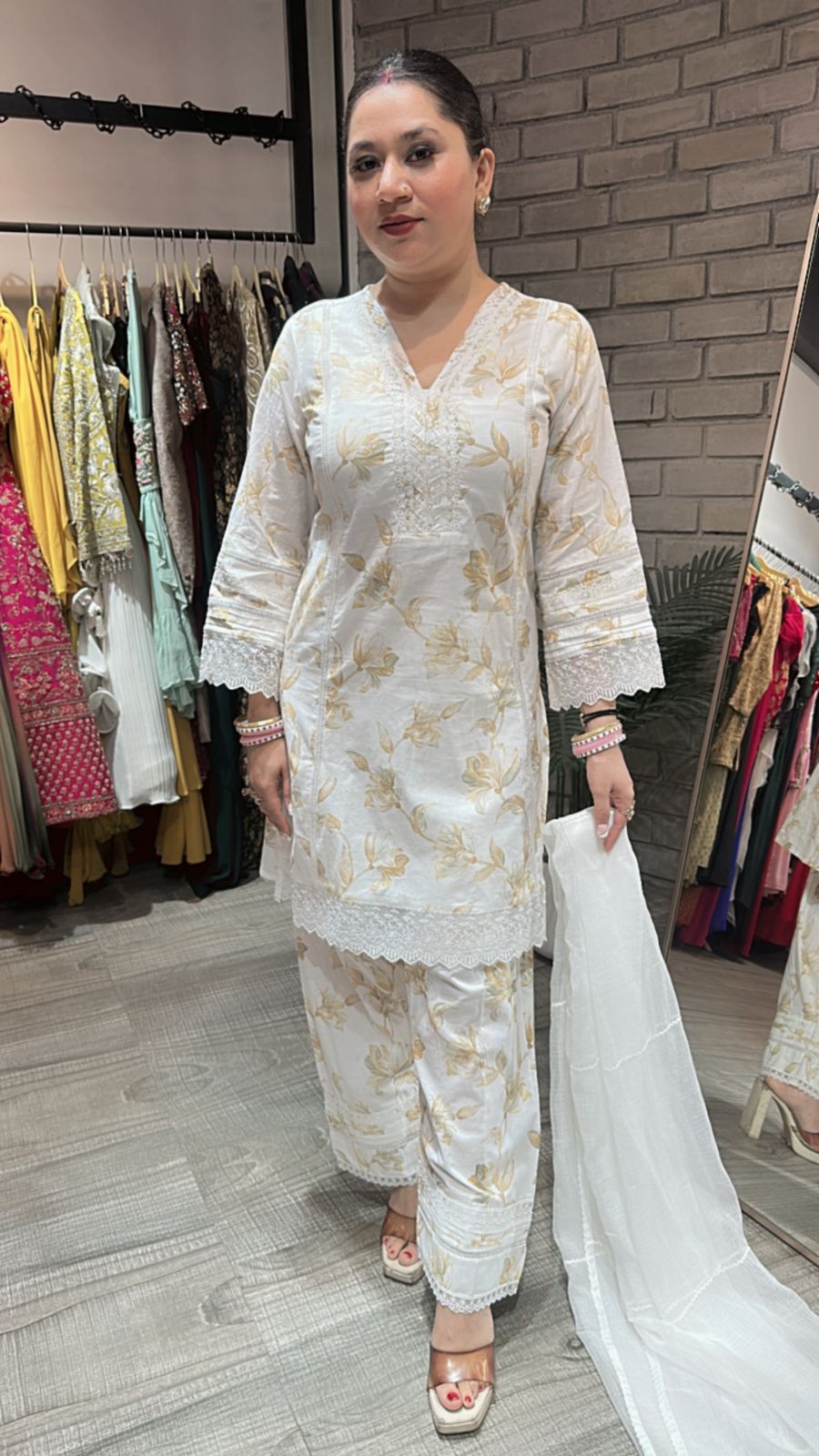 Darjeeling Beige white Farshi Suit