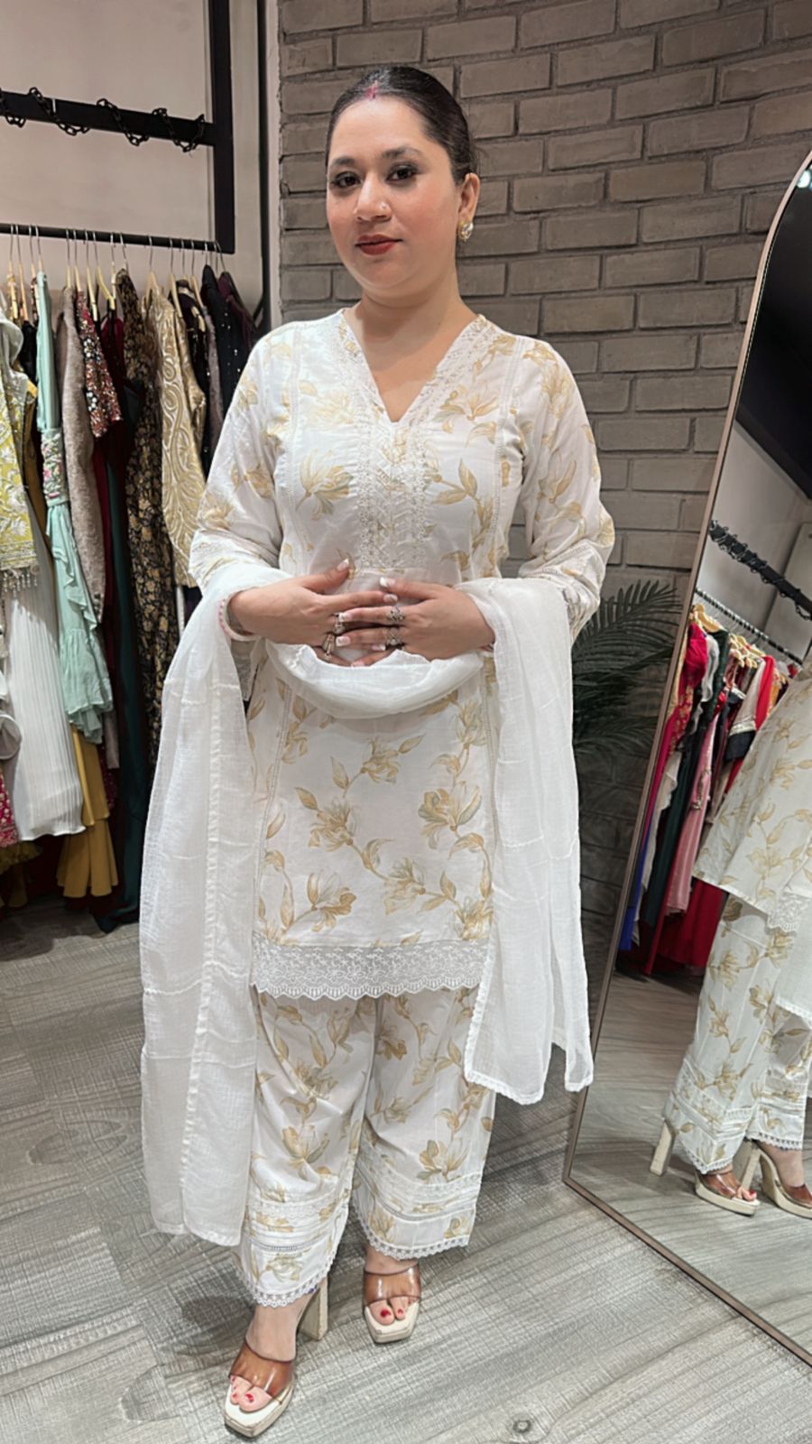 Darjeeling Beige white Farshi Suit