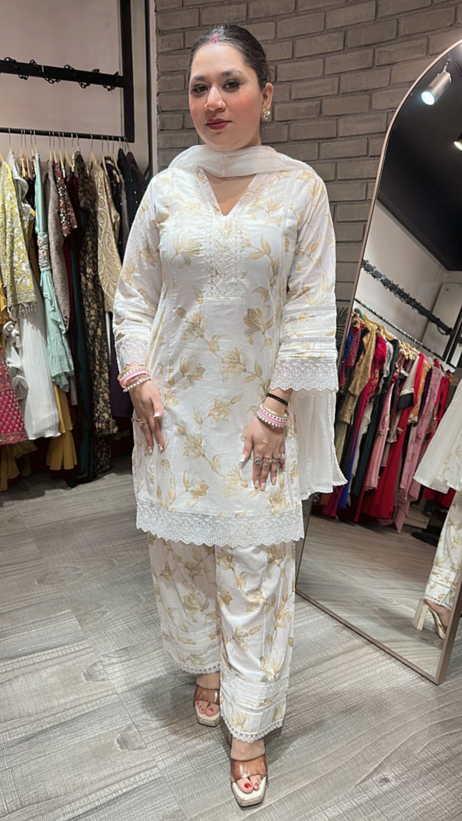 Darjeeling Beige white Farshi Suit