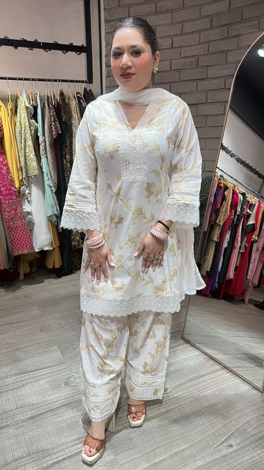 Darjeeling Beige white Farshi Suit