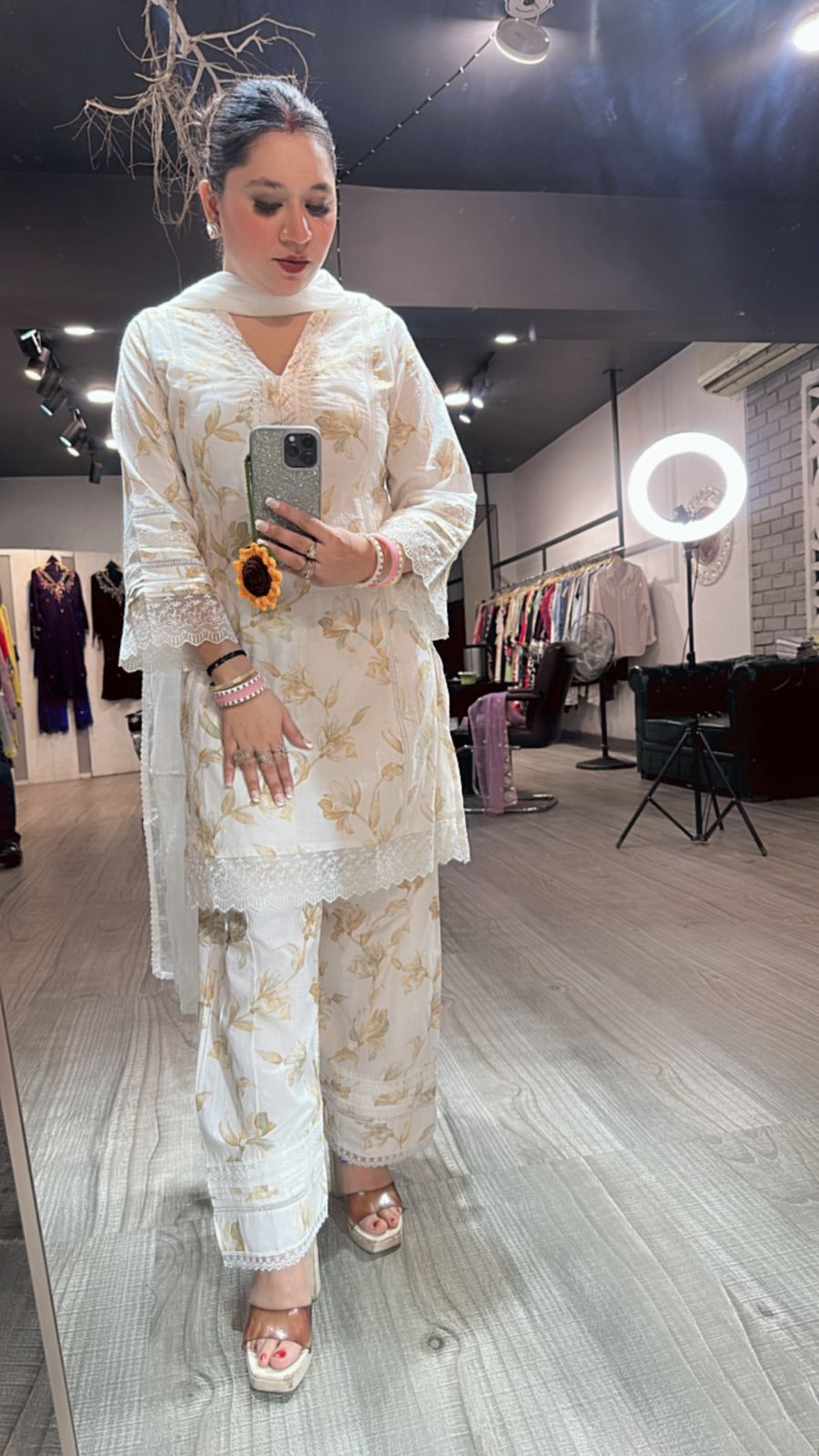 Darjeeling Beige white Farshi Suit