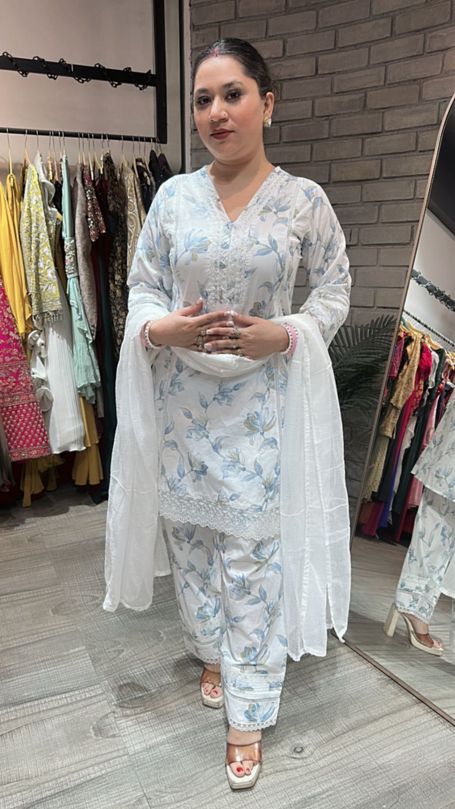 Darjeeling Blue white Farshi Suit
