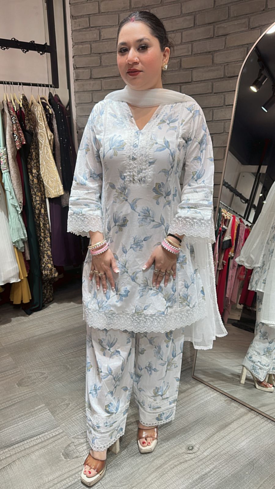 Darjeeling Blue white Farshi Suit