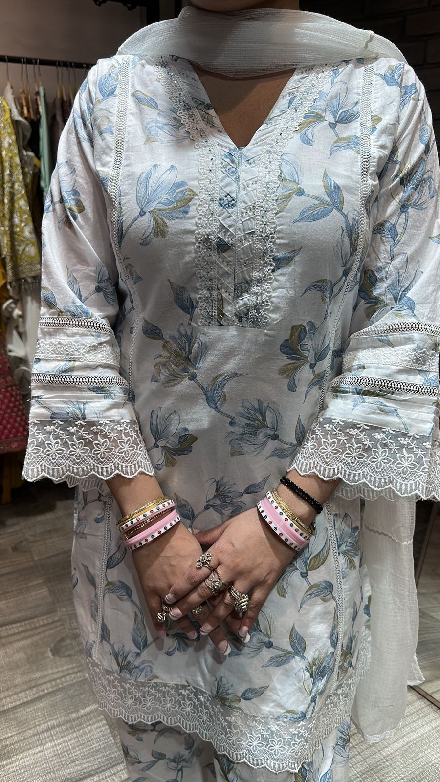 Darjeeling Blue white Farshi Suit