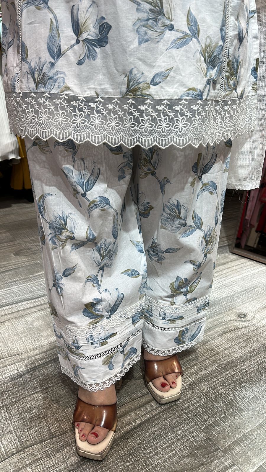 Darjeeling Blue white Farshi Suit