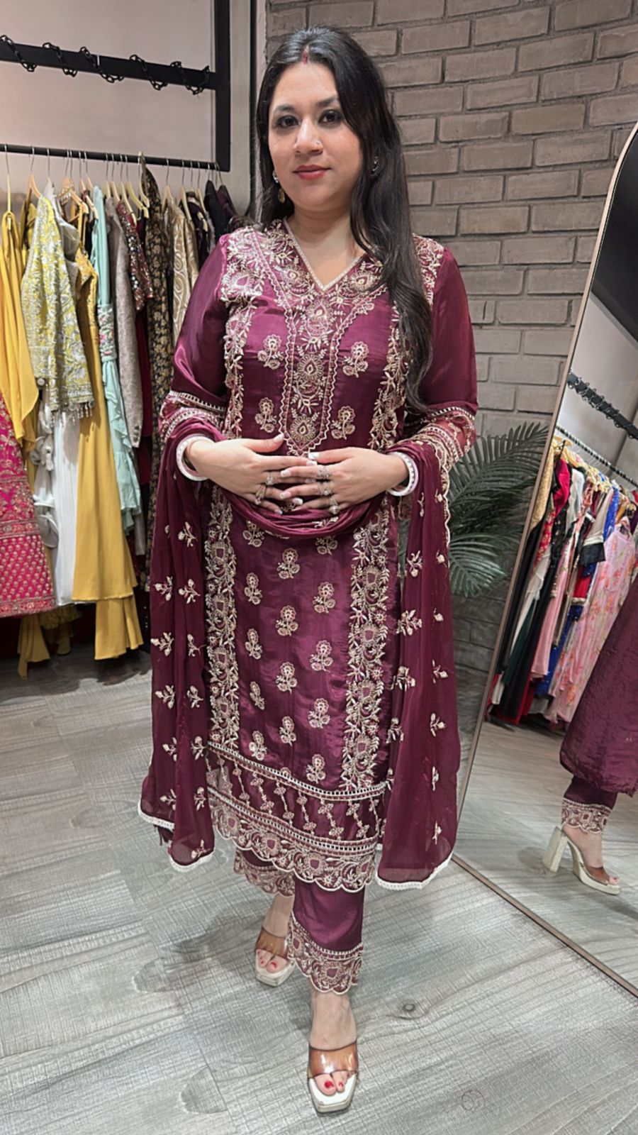 Evoke wine Thread work suit