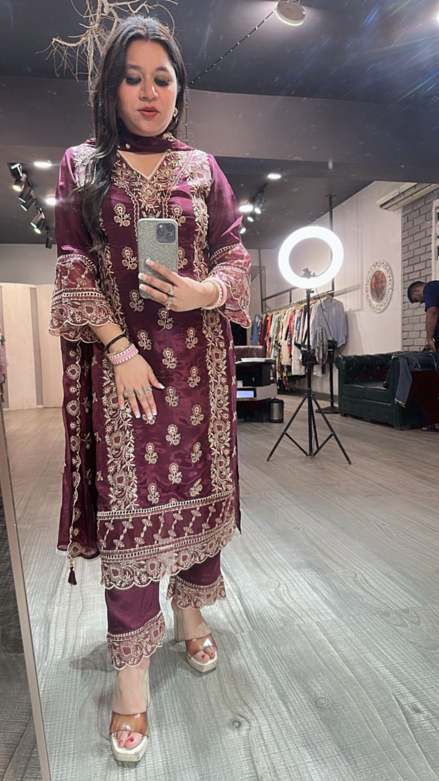Evoke wine Thread work suit