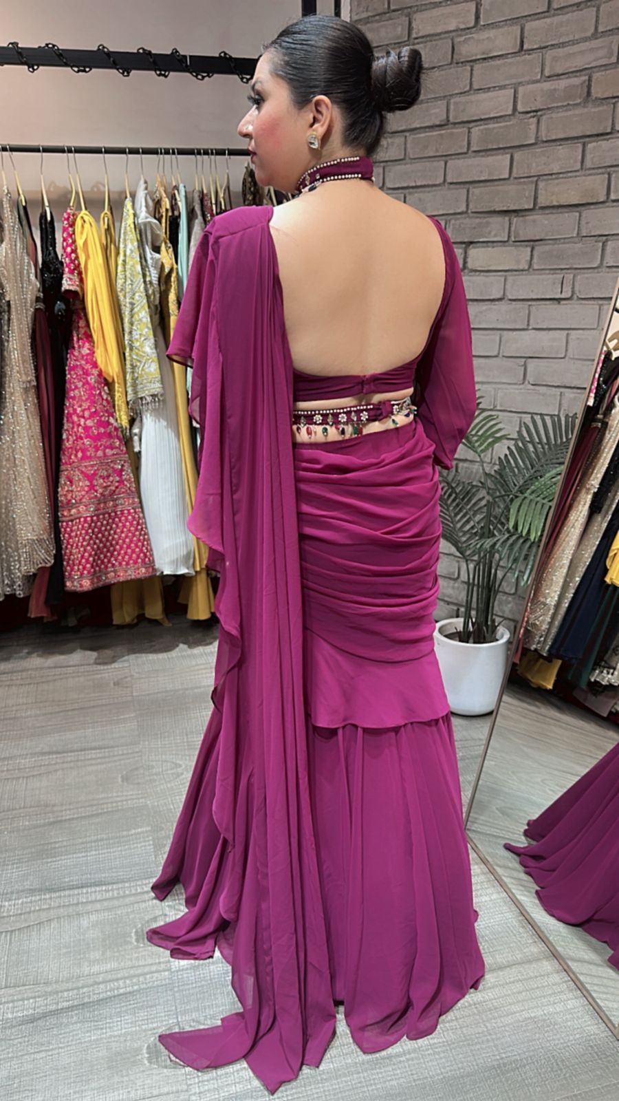 Kundan Drape wine Designer Saree