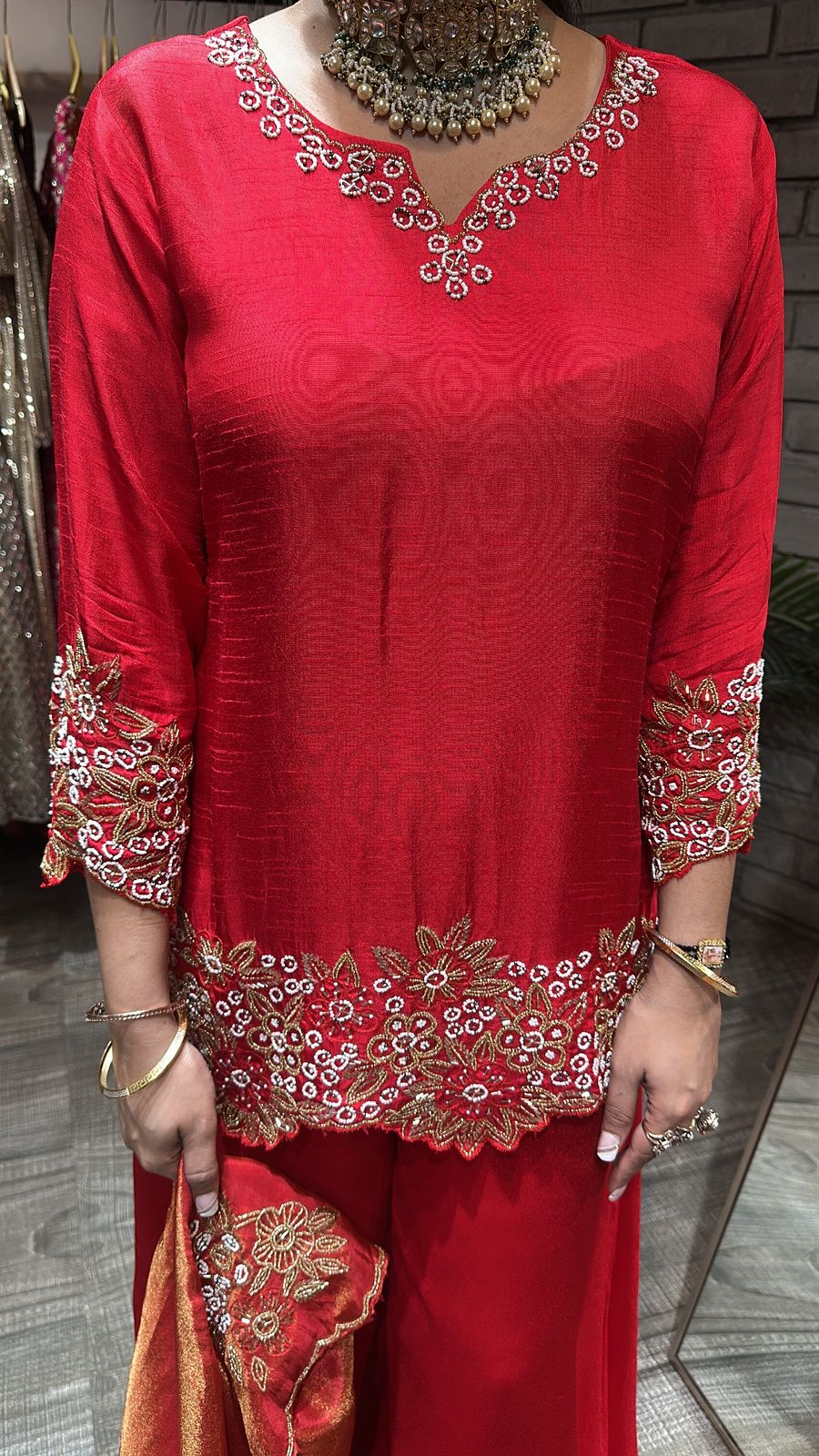 Shehnai Red Plazoo Suit
