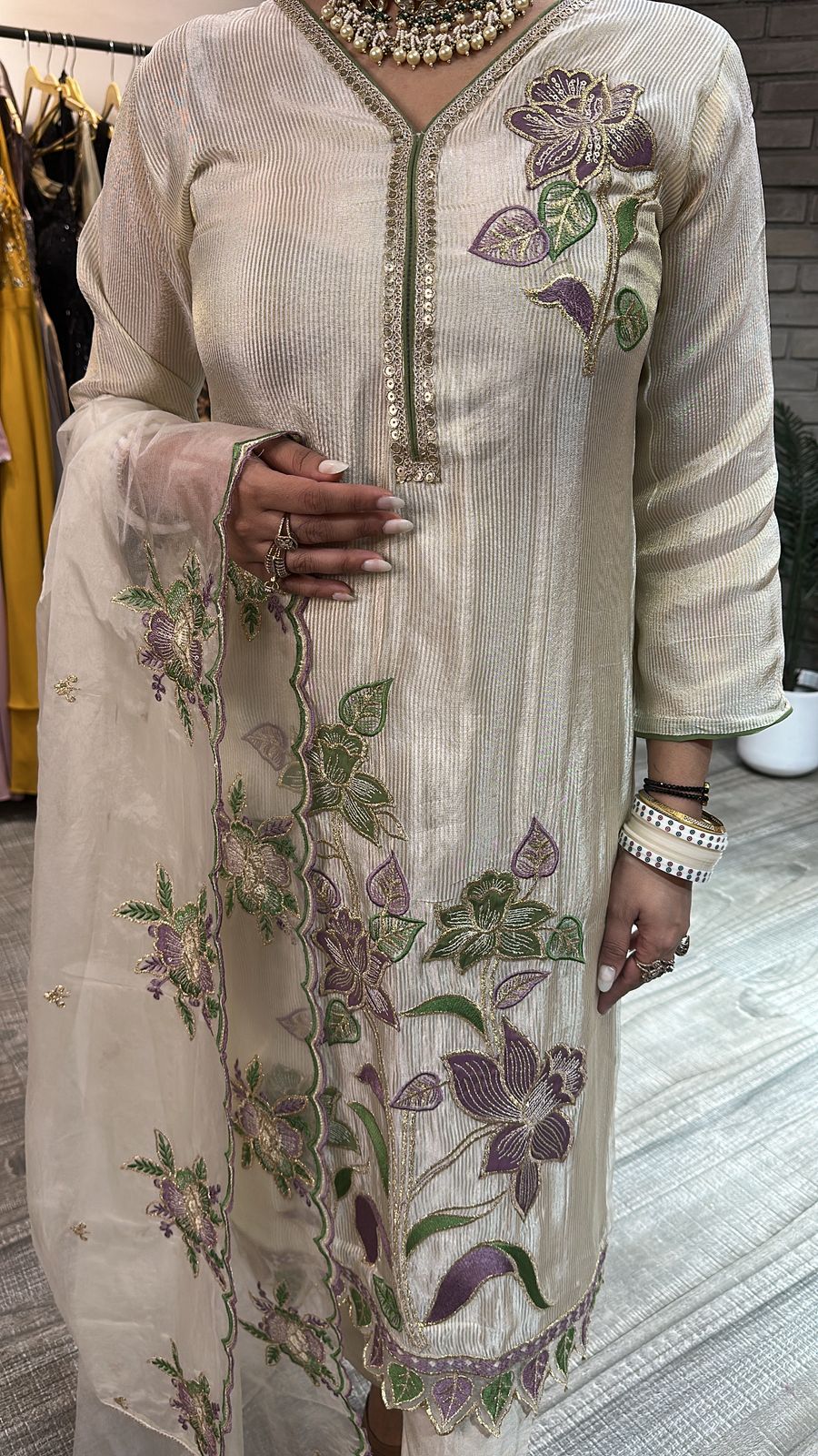 Moon Ivory Flower Designer suit
