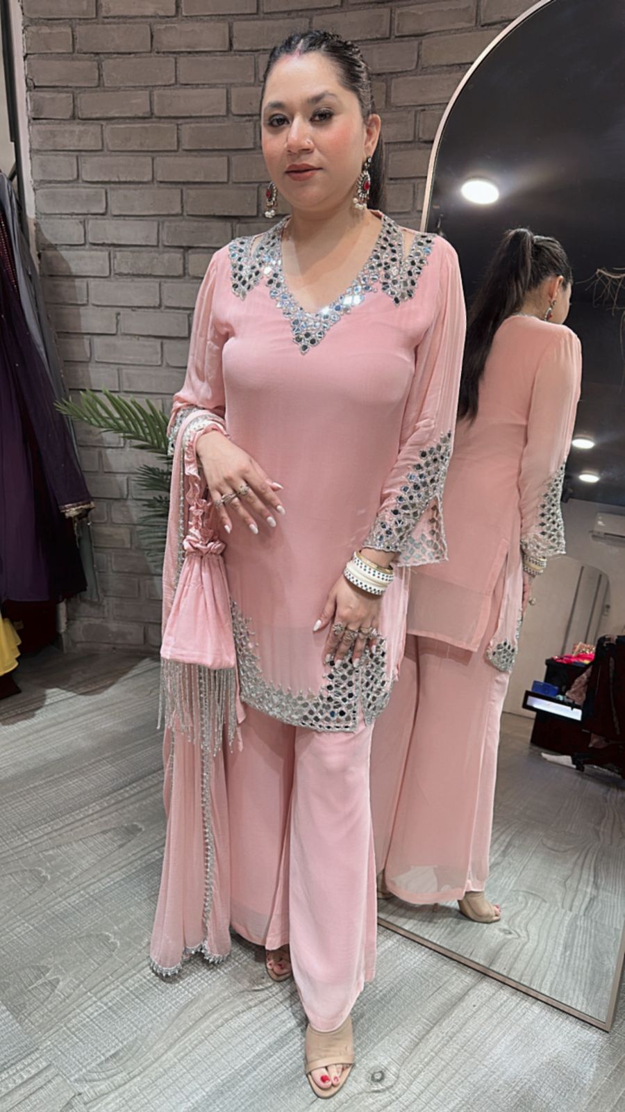 Mohinoor pink Mirror Designer suit
