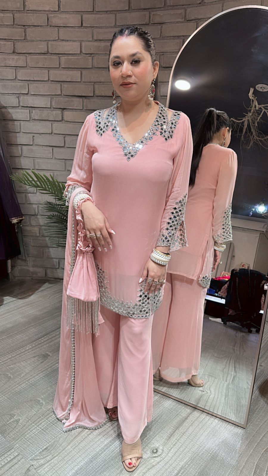 Mohinoor pink Mirror Designer suit