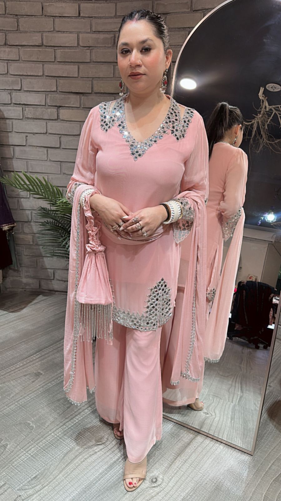 Mohinoor pink Mirror Designer suit