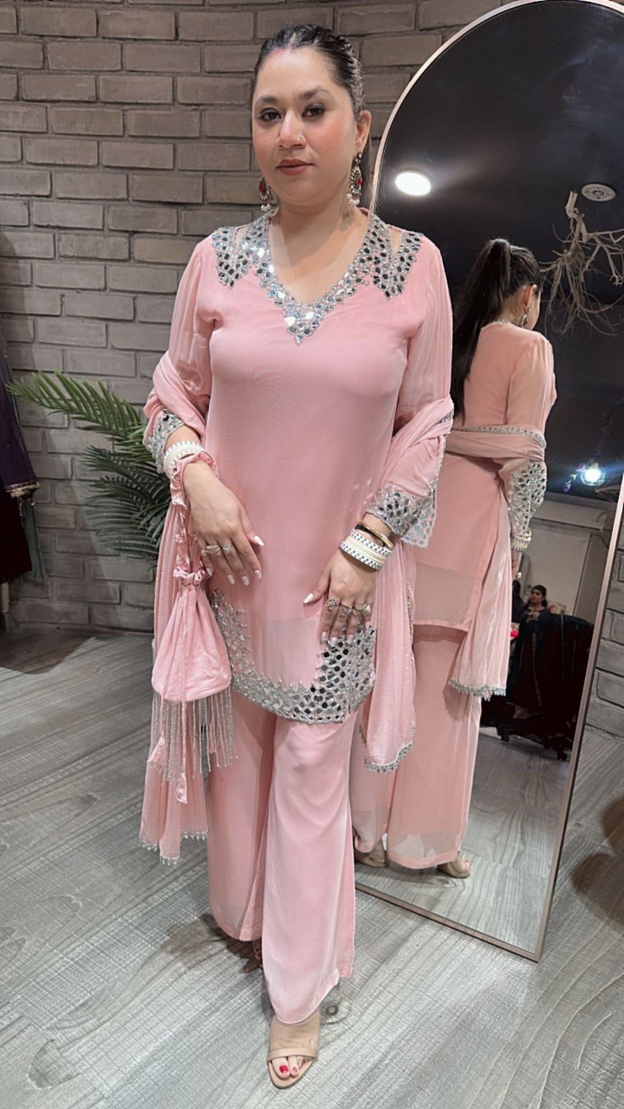 Mohinoor pink Mirror Designer suit