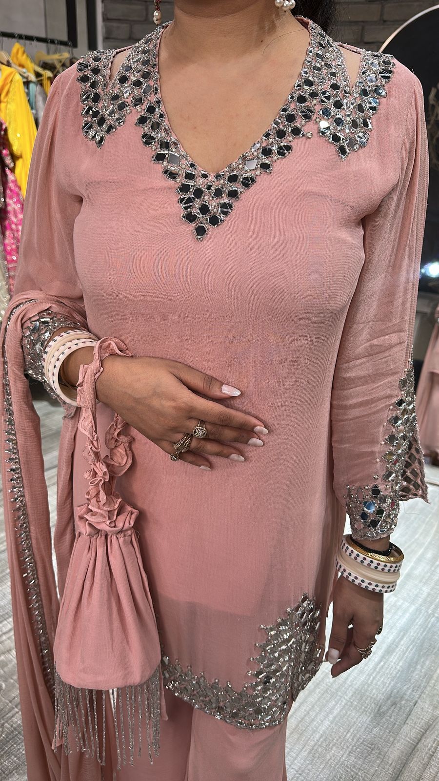 Mohinoor pink Mirror Designer suit