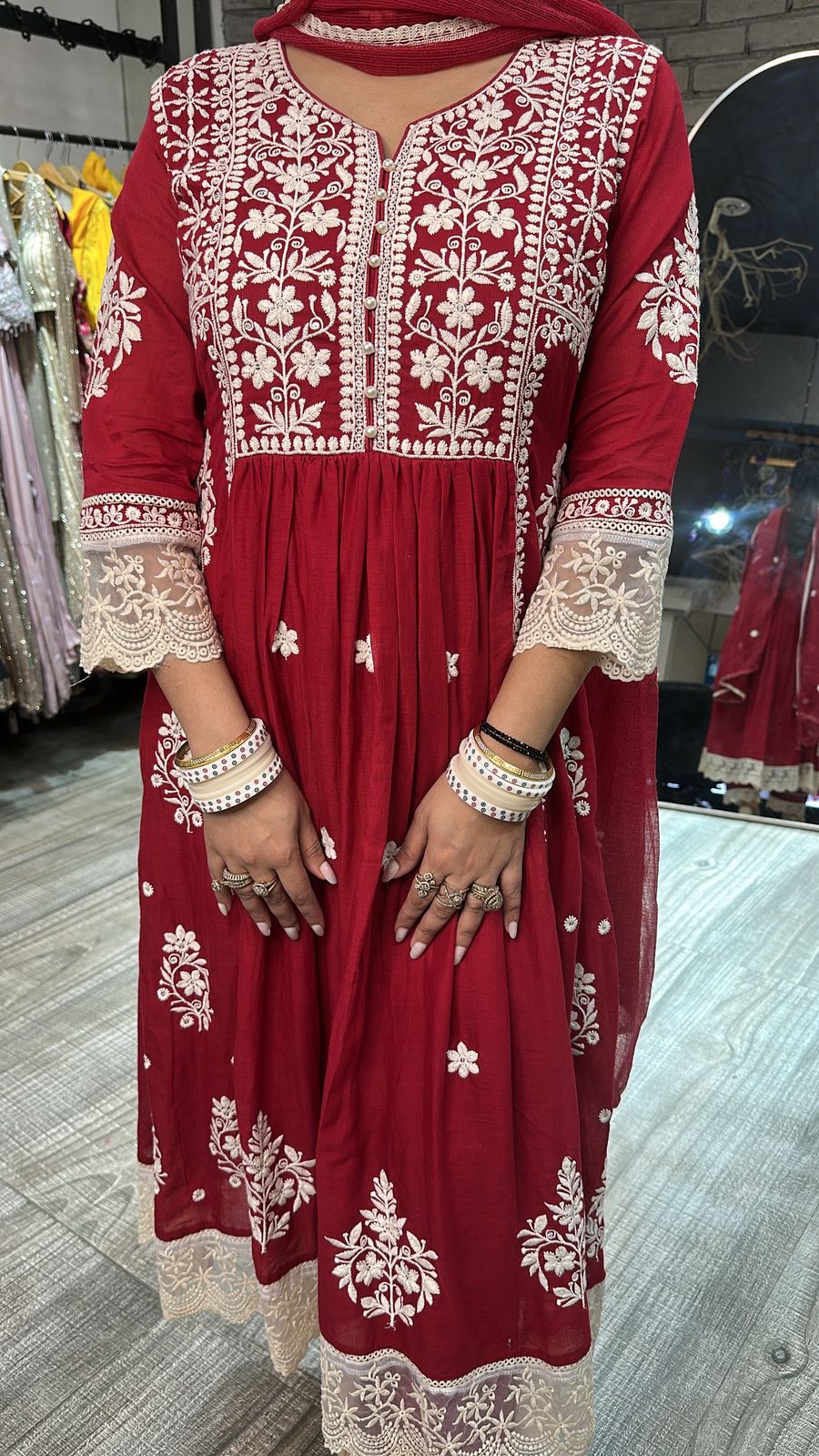 Whimsy Red Thread work Anarkali suit