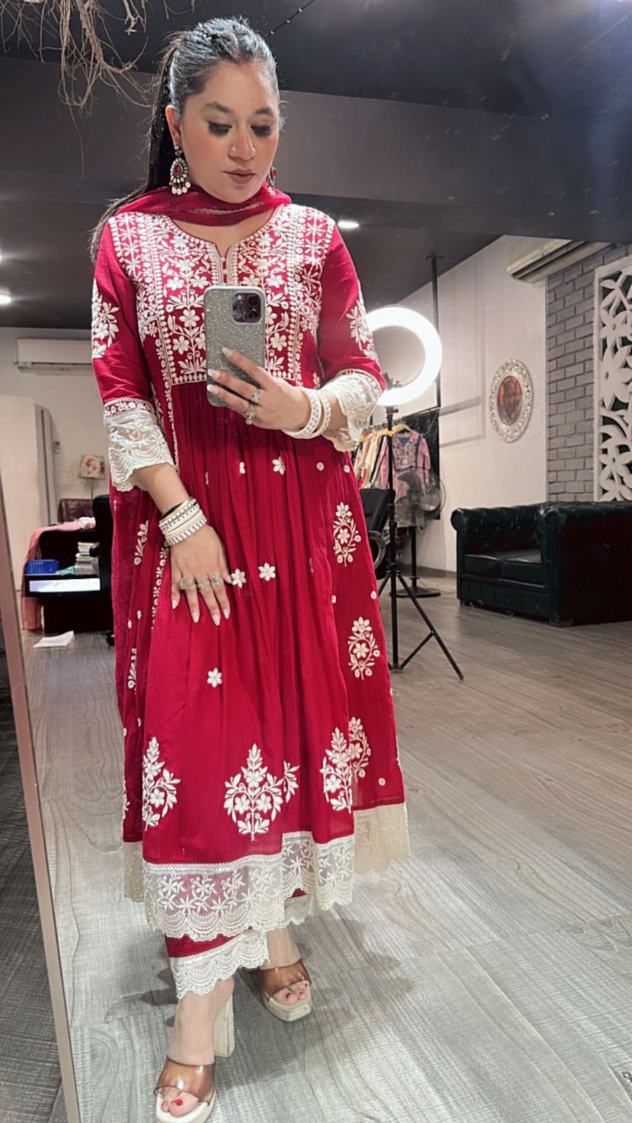 Whimsy Red Thread work Anarkali suit