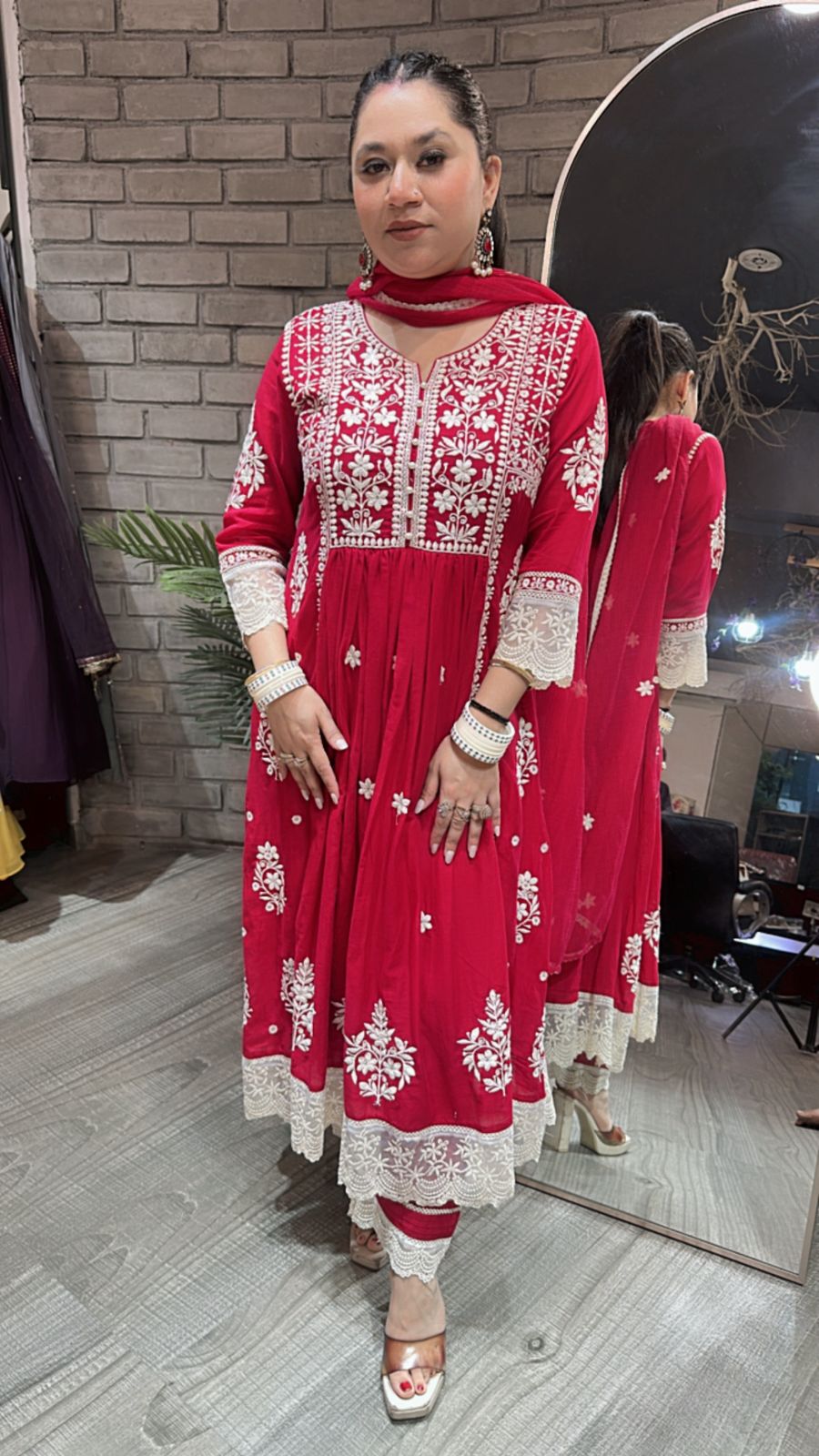 Whimsy Red Thread work Anarkali suit