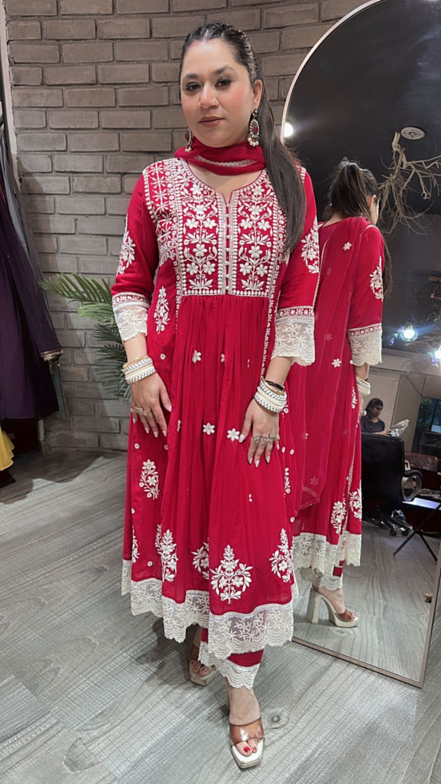 Whimsy Red Thread work Anarkali suit
