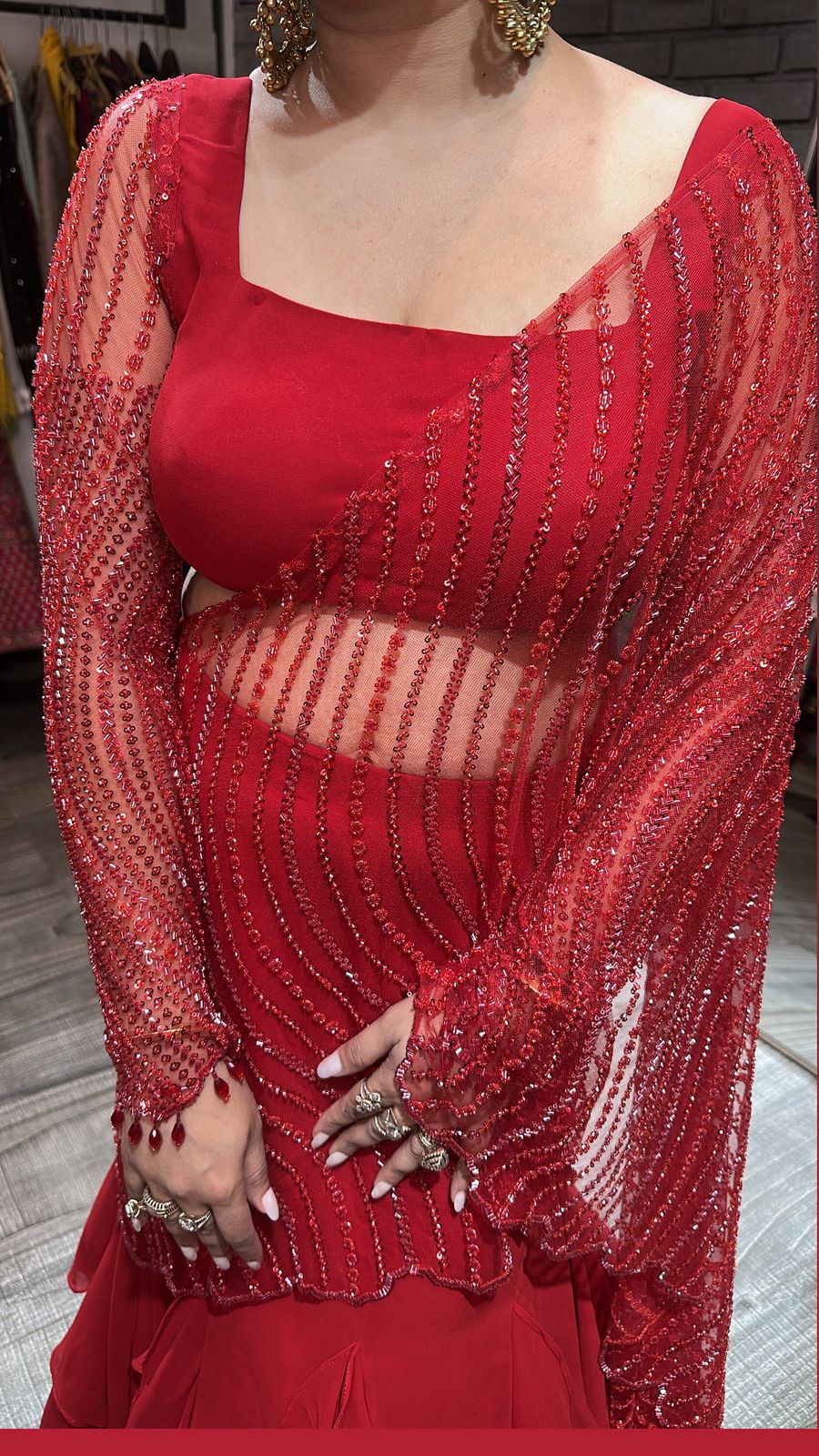 Karwa Red Designer Saree