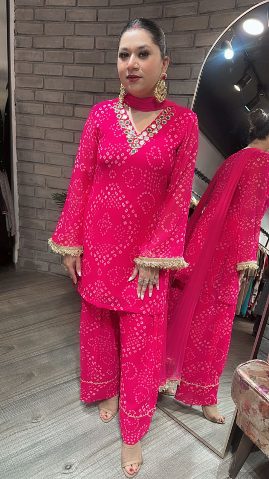 Mehfil Foshia Pink Leheriya Mirror Suit