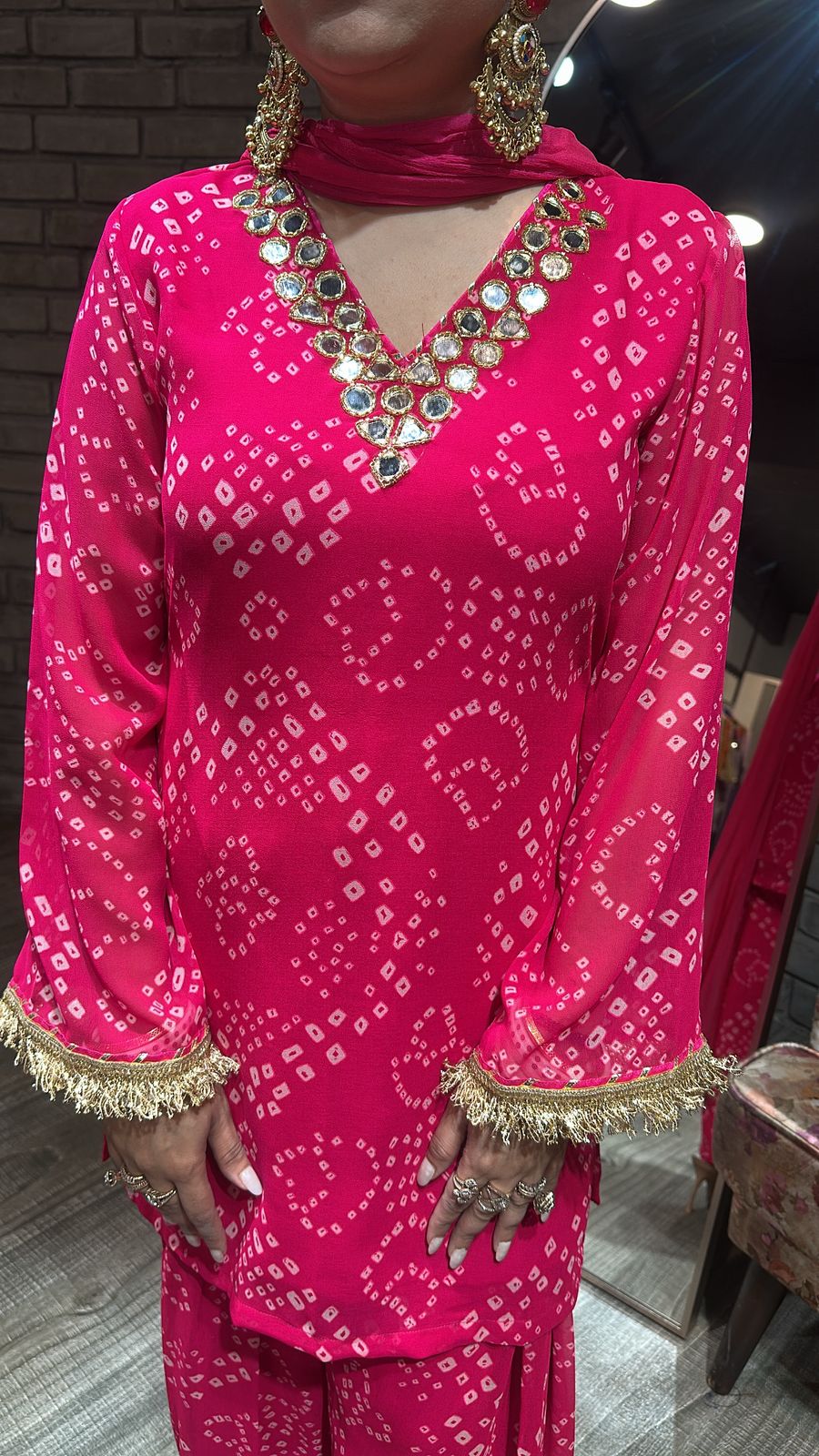Mehfil Foshia Pink Leheriya Mirror Suit