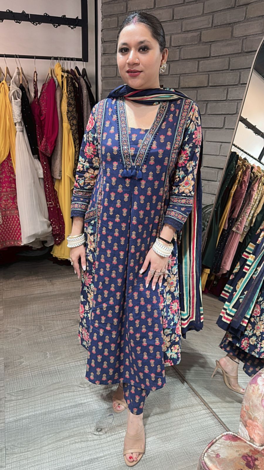 Sangria Electric Blue A- Line pocket Suit