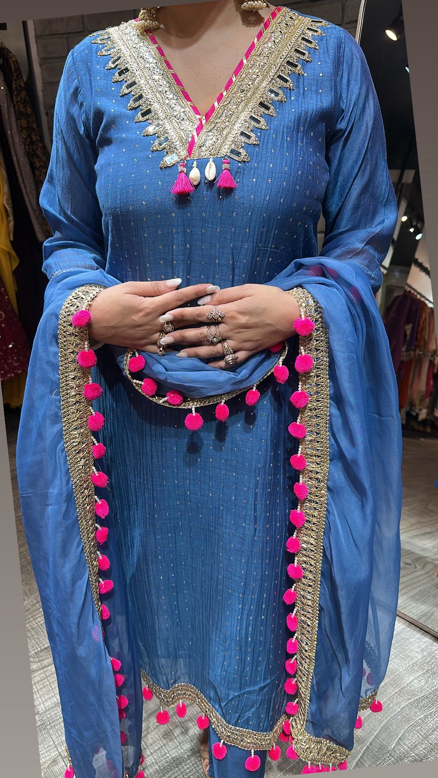Chakri Blue Pom Pom Designer suit