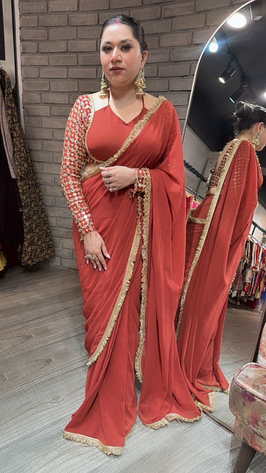 Doli Rust Designer Saree ( Delivery after Karwachauth )