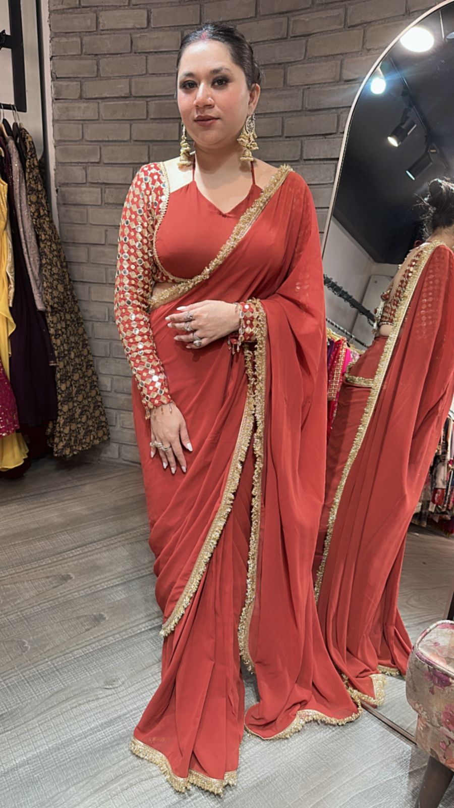 Doli Rust Designer Saree ( Delivery after Karwachauth )