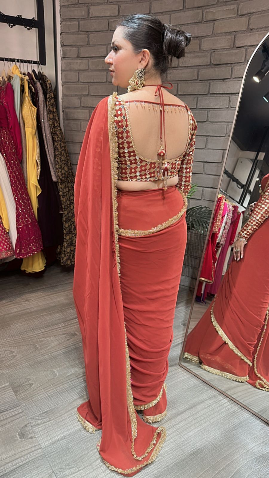 Doli Rust Designer Saree ( Delivery after Karwachauth )