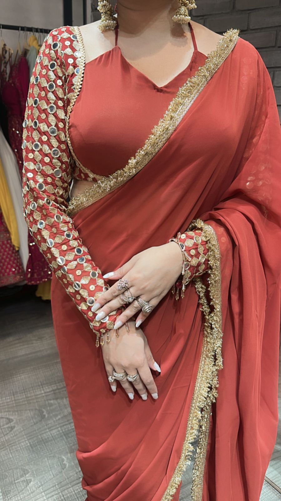 Doli Rust Designer Saree ( Delivery after Karwachauth )